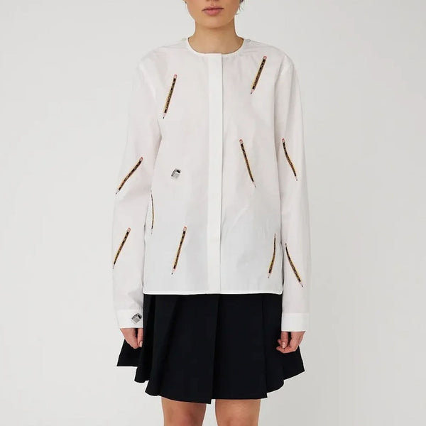 STELLA NOVA Embroidered Bow Shirt in White