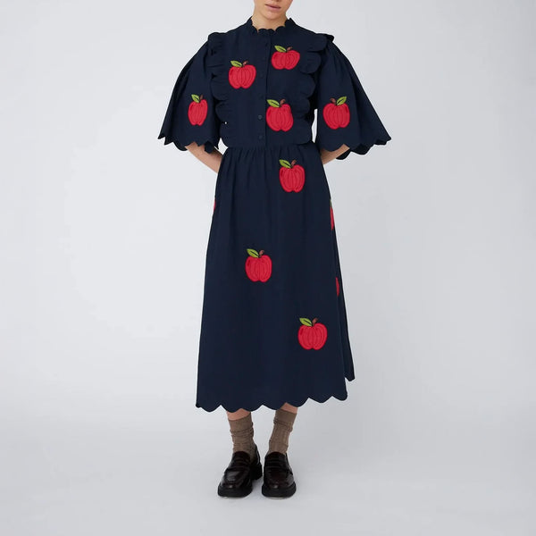 STELLA NOVA Embroidered Midi Dress in Navy