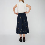 STELLA NOVA Embroidered Midi Skirt in Navy