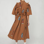 STELLA NOVA Embroidered Midi Dress in Brown