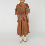 STELLA NOVA Embroidered Midi Dress in Brown
