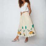 STELLA NOVA Embroidered Midi Skirt with Scallops in Ivory