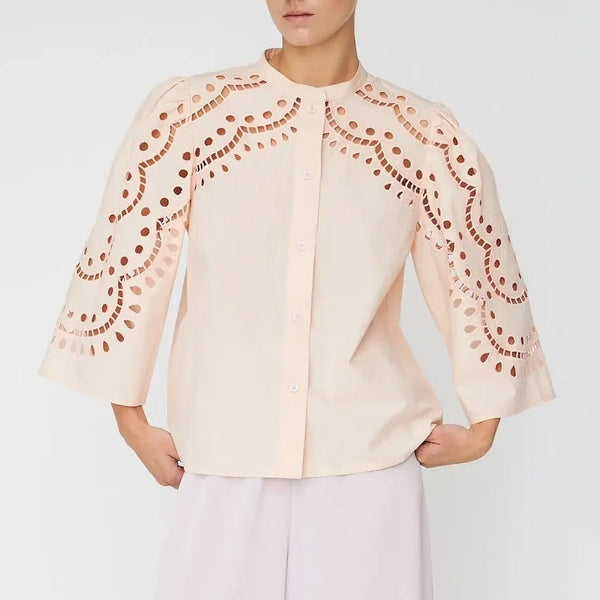 STELLA NOVA Embroidery Anglaise Shirt in Soft Powder