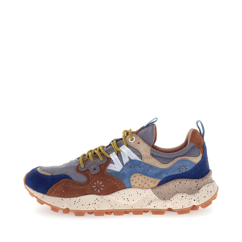 FLOWER MOUNTAIN Yamano 3 Mens Suede/Nylon Trainers in Brown/Petrol/Light Blue