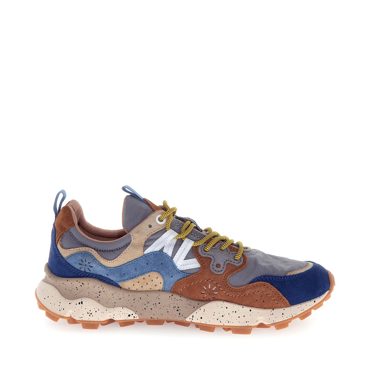 FLOWER MOUNTAIN Yamano 3 Mens Suede/Nylon Trainers in Brown/Petrol/Light Blue
