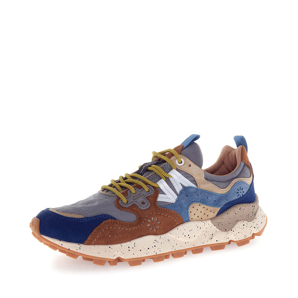 FLOWER MOUNTAIN Yamano 3 Mens Suede/Nylon Trainers in Brown/Petrol/Light Blue