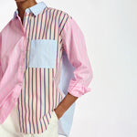 Famille Patchwork Stripe Shirt in Ecru/Light Blue/Light Pink