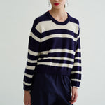 FLOOR Striped Round Neck Jumper in Navy/Coconut