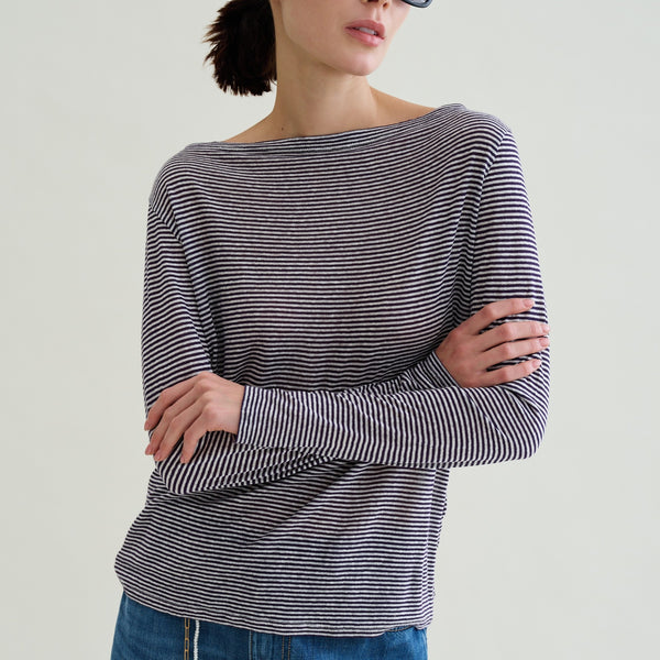 FLOOR Long Sleeve Striped T Shirt in Navy/Coconut