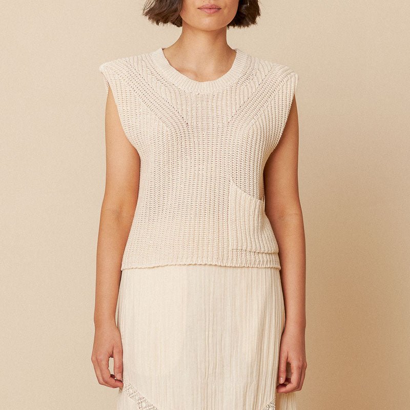 INDI & COLD English Rib Knit Vest in Ecru