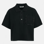 Flame Embroidered Polo Top in Black