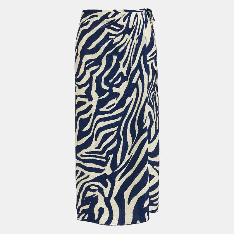 ESSENTIEL ANTWERP Flavia Zebra Print Wrap Skirt in Navy/Off White
