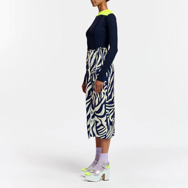 ESSENTIEL ANTWERP Flavia Zebra Print Wrap Skirt in Navy/Off White