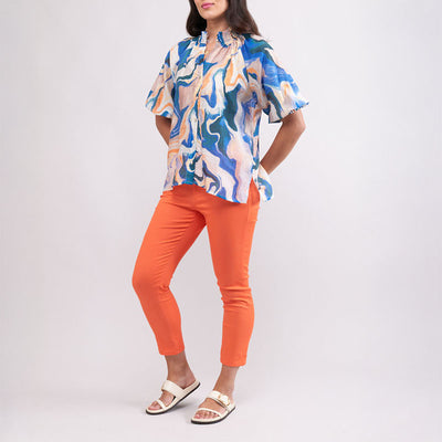 FOIL Shirr Bliss Top in Printed Marbles