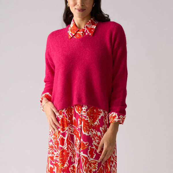 Loop V Neck Sweater in Hot Pink