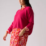 Loop V Neck Sweater in Hot Pink