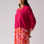 Loop V Neck Sweater in Hot Pink