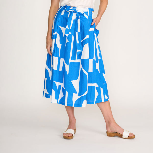 FOIL In The Bag Cotton Linen Mix Skirt in Blue