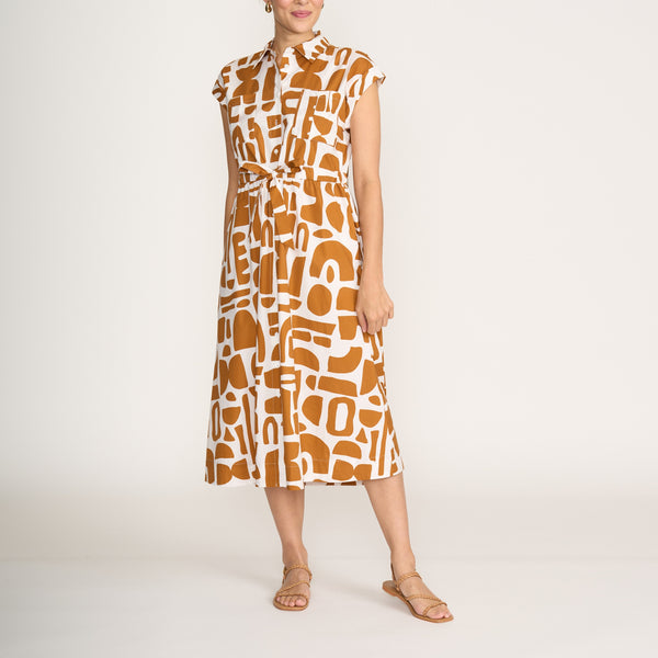 FOIL Born Free Cotton Poplin Dress in Brown