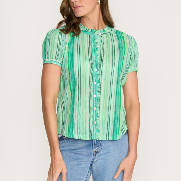 FOIL Ultimate Crush Cotton Cap Sleeve Shirt in Green