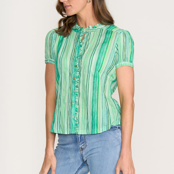 FOIL Ultimate Crush Cotton Cap Sleeve Shirt in Green