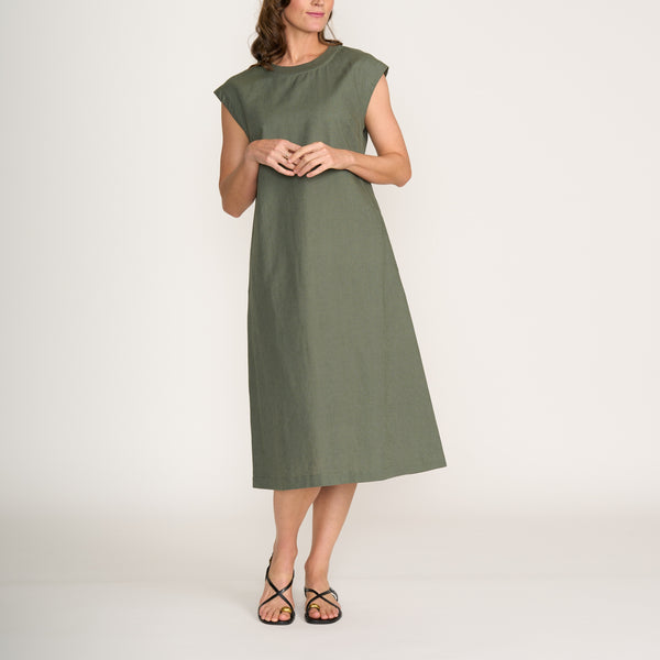 FOIL Cut Of Your Rib Cotton Linen Dress in Khaki