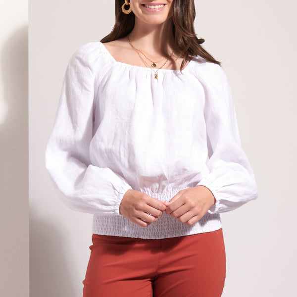 FOIL Life Of The Party Cotton Linen Mix Puff Sleeve Top in White