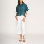 FOIL Sweet Stitch Broderie Anglaise Shirt in Blue Coral Deco