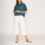 FOIL Sweet Stitch Broderie Anglaise Shirt in Blue Coral Deco