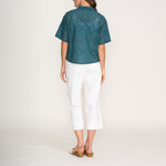 FOIL Sweet Stitch Broderie Anglaise Shirt in Blue Coral Deco