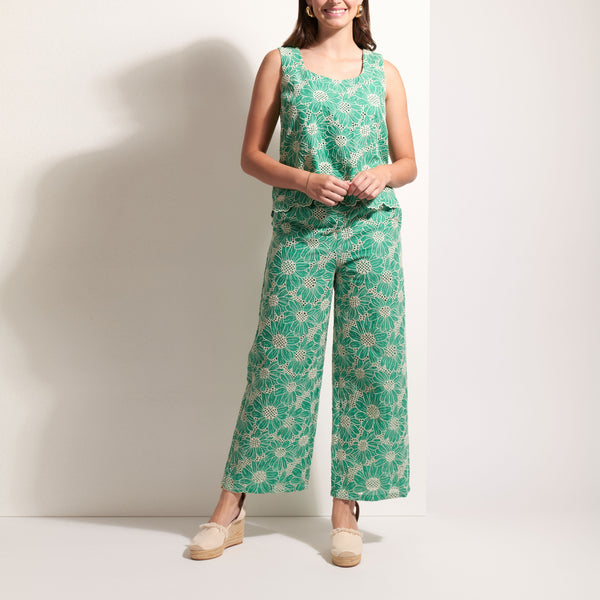 FOIL Flower-Ful Broderie Anglaise Sleeveless Shell Top in Green