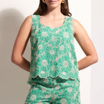 FOIL Flower-Ful Broderie Anglaise Sleeveless Shell Top in Green