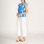 FOIL As A Button Cotton Linen Mix Print Top in Blue