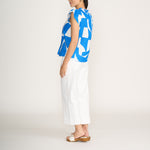 FOIL As A Button Cotton Linen Mix Print Top in Blue
