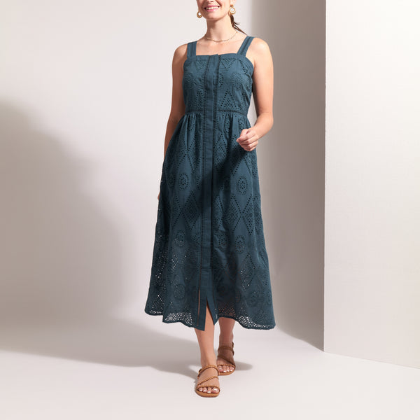 FOIL Sweet Stitch Broderie Anglaise Sundress in Blue Coral Deco