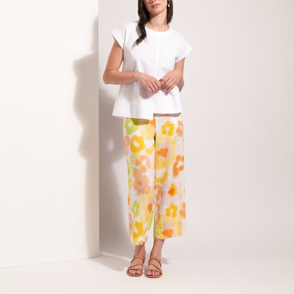 FOIL Cut of Your Rib Cotton Linen Mix Top in White