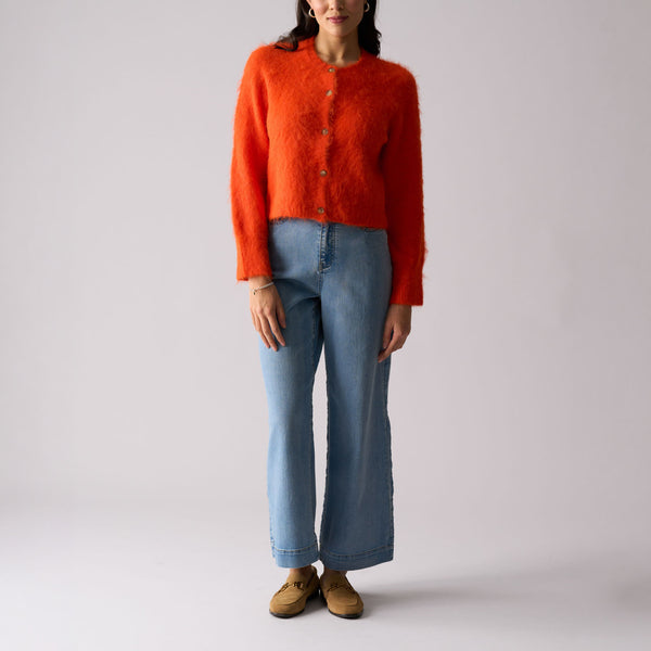 Loop Button Up Cardigan  in Electric Orange