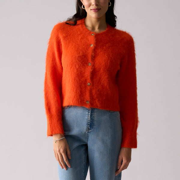 Loop Button Up Cardigan  in Electric Orange