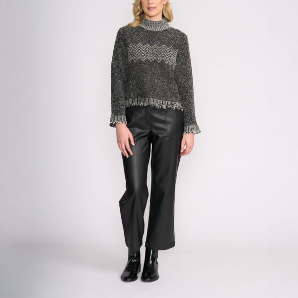 Zig Zag Fringe High Neck Jumper in Mono