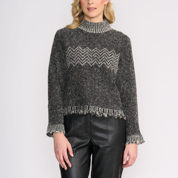 Zig Zag Fringe High Neck Jumper in Mono