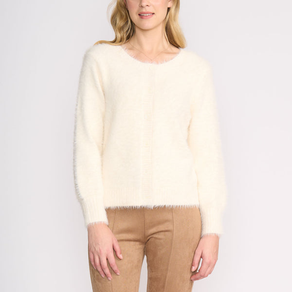 Fluffy Reversible Cardigan in Porcelain
