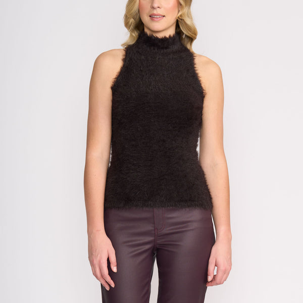 Fluffy Sleeveless Knitted Top in Ristretto