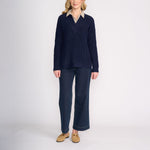 Cable V Neck Sweater  in Midnight