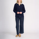 Cable V Neck Sweater  in Midnight