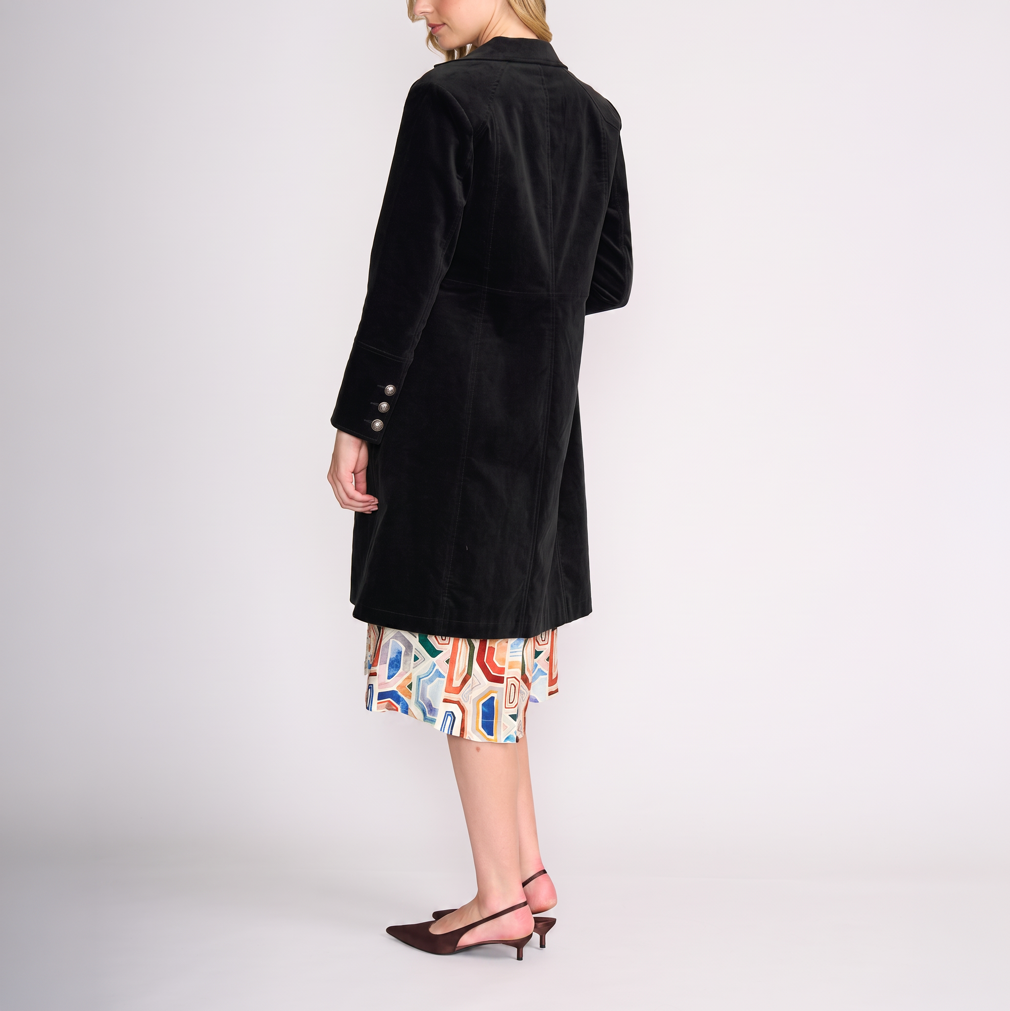 Cotton Corduroy Velvet Long Coat in Black