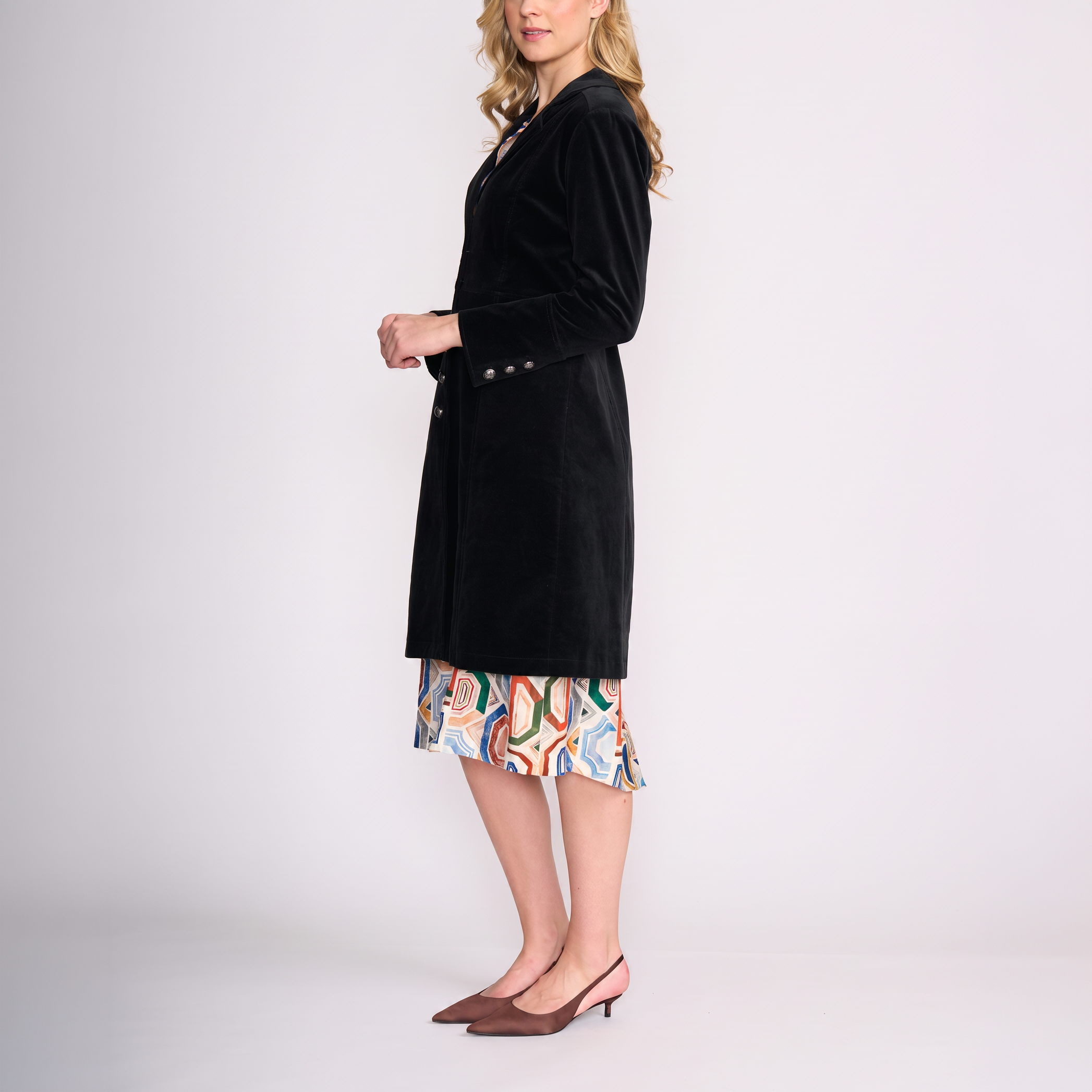 Cotton Corduroy Velvet Long Coat in Black