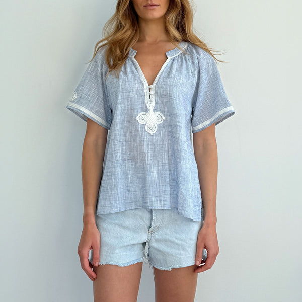 ROSE AND ROSE Foxglove Short Sleeve Top in Blue