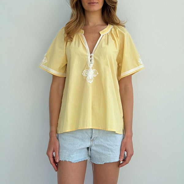 ROSE AND ROSE Foxglove Short Sleeve Top  in Buttermilk