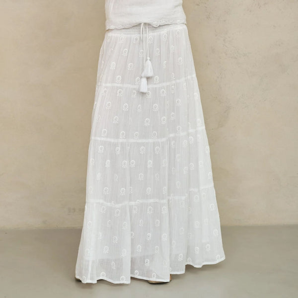 M.A.B.E Frani Embroidered Maxi Skirt in White