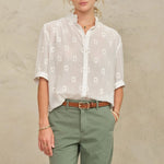 M.A.B.E Frani Embroidered Short Sleeve Top in White
